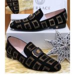 Versace High Fashion Top Selling Gold Embroided Suade Men's Dress Brogue Shoes