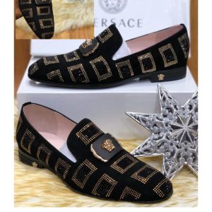 Versace High Fashion Top Selling Gold Embroided Suade Men's Dress Brogue Shoes