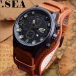 O.T.SEA Leather Watch Men Military Sports Quartz Wrist Watch